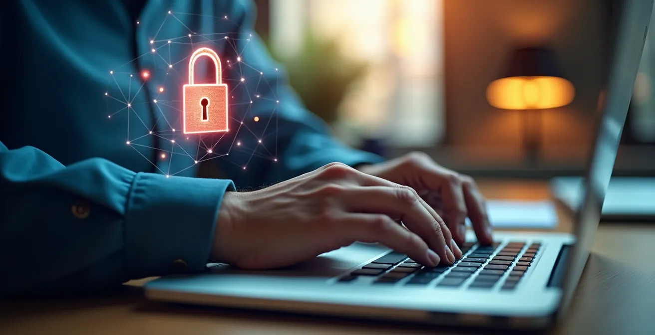 Secure digital whistleblowing system interface on laptop screen