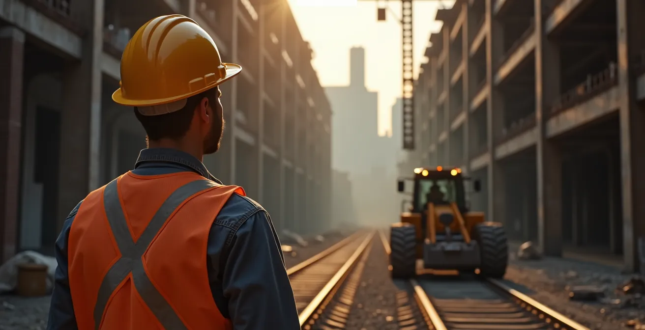 Industrial brownfield site undergoing transformation with existing infrastructure visible