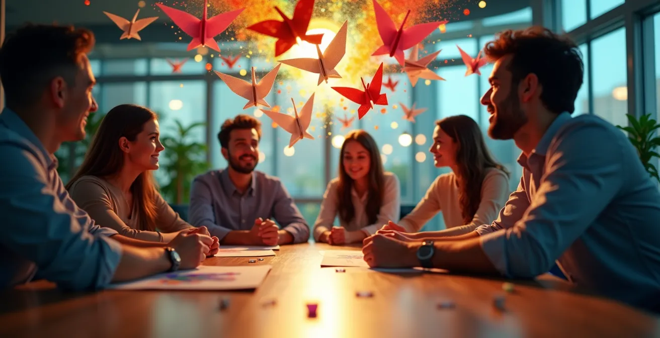 Team engaged in creative problem-solving session using visual thinking methods