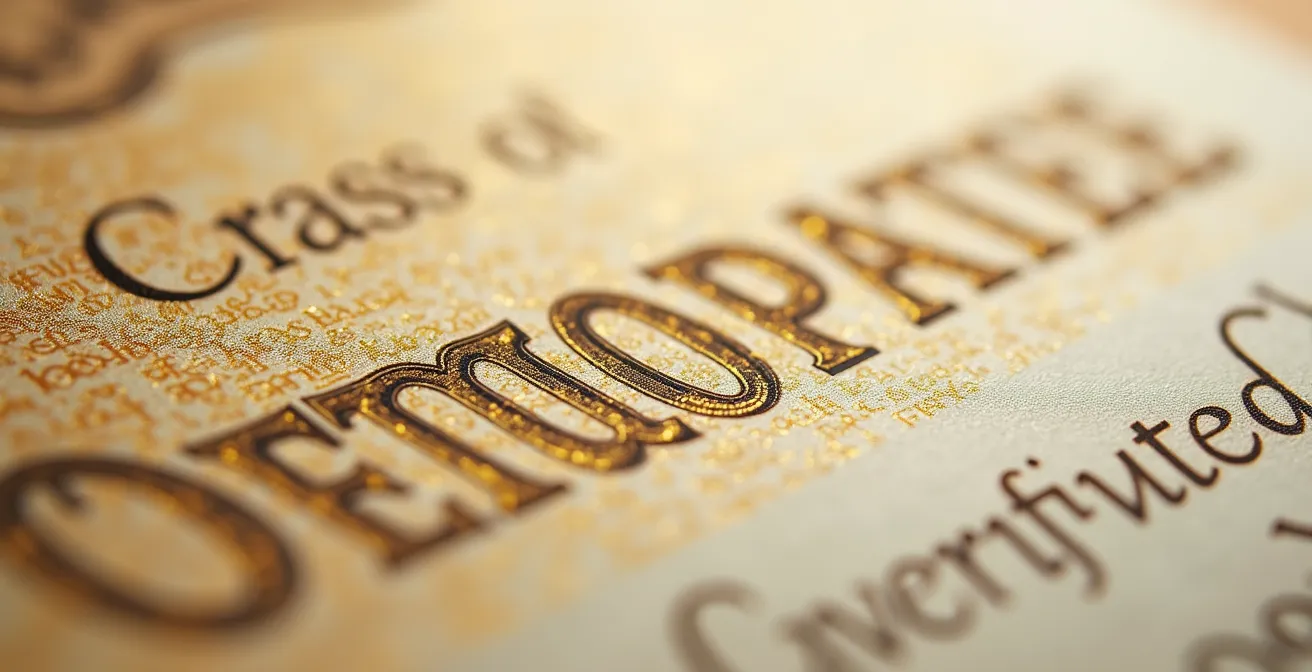 Extreme close-up of bond certificate paper texture showing quality and authenticity