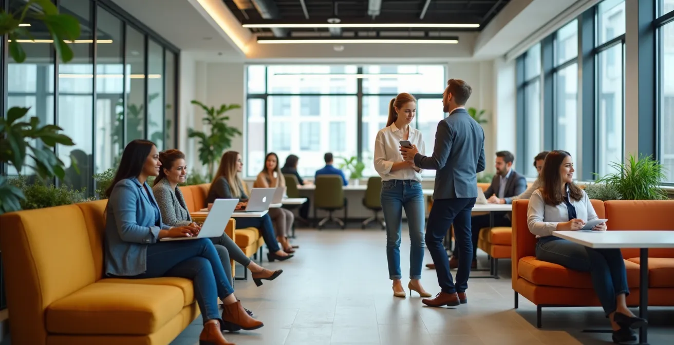 Corporate office space transformed into vibrant multi-use coworking environment